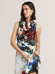 Ted Baker Black Drape Halter Neck Printed Top - Image 1 of 6