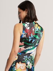 Ted Baker Black Drape Halter Neck Printed Top - Image 3 of 6