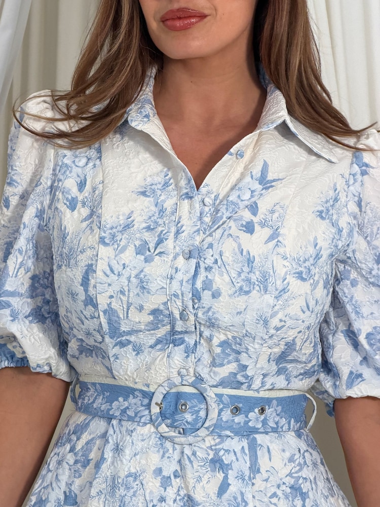 Girl In Mind Blue Holland Floral Border Print Midi Dress - Image 2 of 5