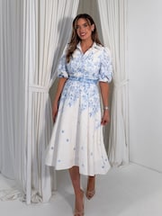 Girl In Mind Blue Holland Floral Border Print Midi Dress - Image 3 of 5