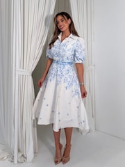 Girl In Mind Blue Holland Floral Border Print Midi Dress - Image 5 of 5