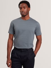 Ted Baker Grey Short Sleeve Mixed Texture Stripe T-Shirt - Image 1 of 6