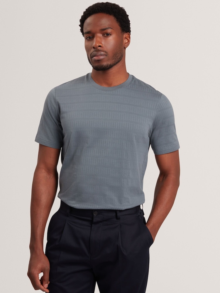 Ted Baker Grey Short Sleeve Mixed Texture Stripe T-Shirt - Image 1 of 6