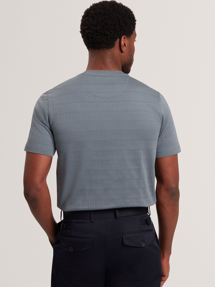 Ted Baker Grey Short Sleeve Mixed Texture Stripe T-Shirt - Image 2 of 6