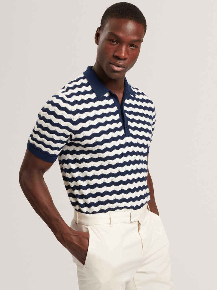 Ted Baker Blue Short Sleeve Stitch Detail Polo Shirt - Image 1 of 7
