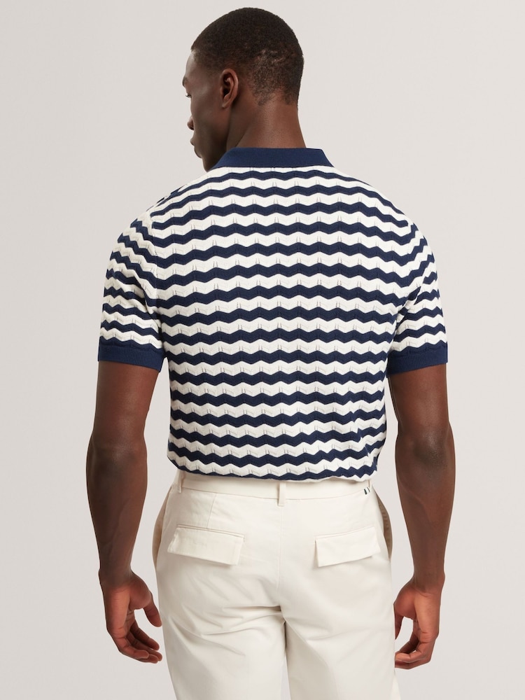 Ted Baker Blue Short Sleeve Stitch Detail Polo Shirt - Image 2 of 7