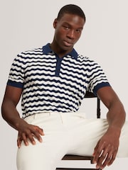 Ted Baker Blue Short Sleeve Stitch Detail Polo Shirt - Image 4 of 7