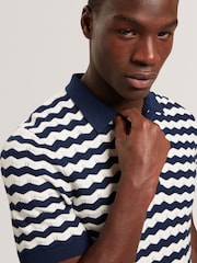 Ted Baker Blue Short Sleeve Stitch Detail Polo Shirt - Image 5 of 7