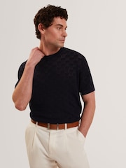 Ted Baker Blue Short Sleeve Textured T-Shirt - Image 1 of 6