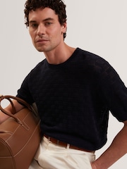 Ted Baker Blue Short Sleeve Textured T-Shirt - Image 4 of 6