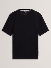 Ted Baker Blue Short Sleeve Textured T-Shirt - Image 5 of 6