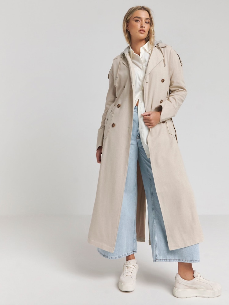 Simply Be Natural Linen Trench Coat - Image 1 of 4