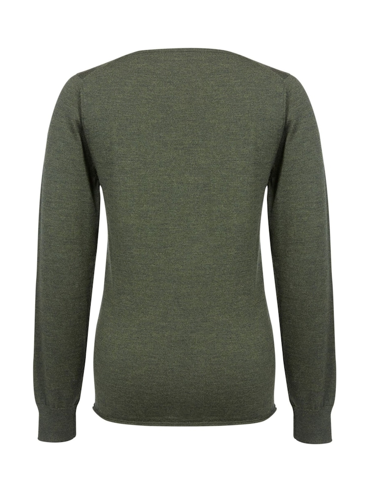 Celtic & Co. בצבע ירוק חולצת צמר מרינו בסריגה עדינה עם צווארון סירה - תמונה 5 מתוך 5