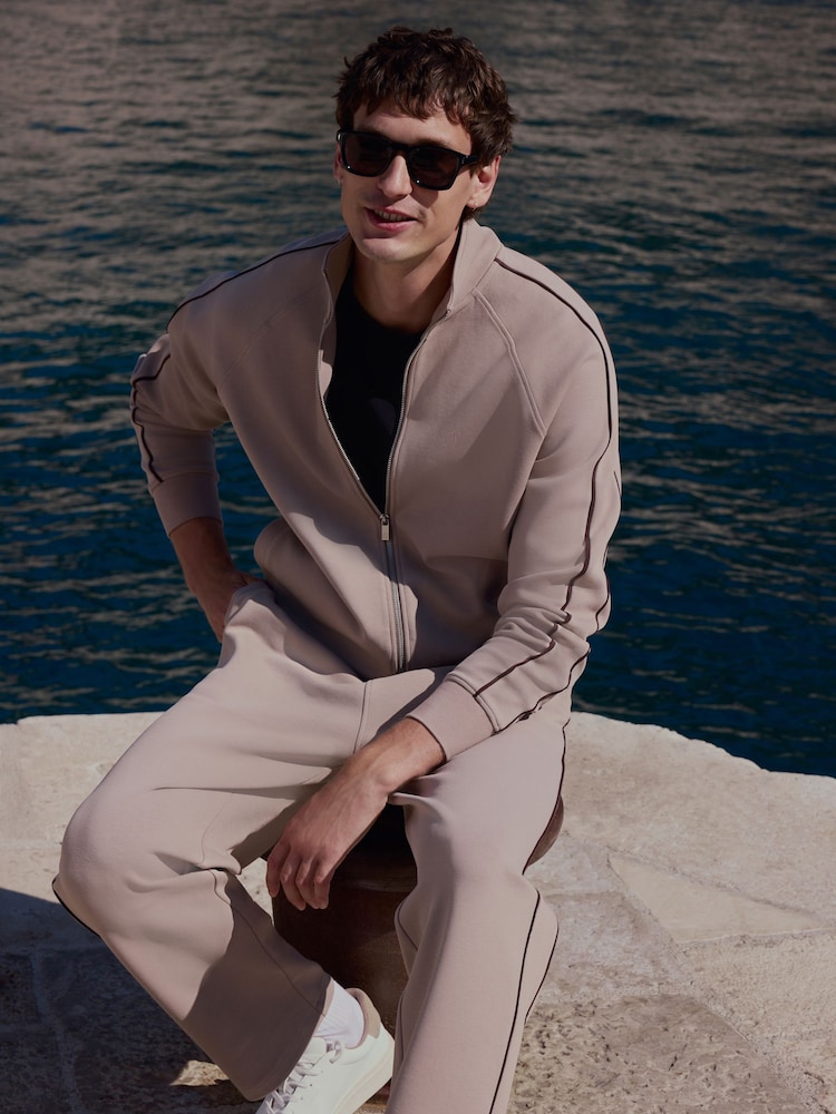 Neutral Textured Pique Zip Through Funnel Sweat Top - Image 2 of 10 Neutral Textured Pique Zip Through Funnel Sweat Top - Image 2 of 10