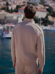 Neutral Textured Pique Zip Through Funnel Sweat Top - Image 3 of 10