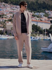 Neutral Textured Pique Zip Through Funnel Sweat Top - Image 4 of 10