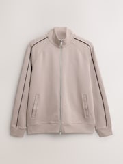 Neutral Textured Pique Zip Through Funnel Sweat Top - Image 8 of 10
