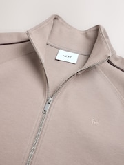 Neutral Textured Pique Zip Through Funnel Sweat Top - Image 9 of 10
