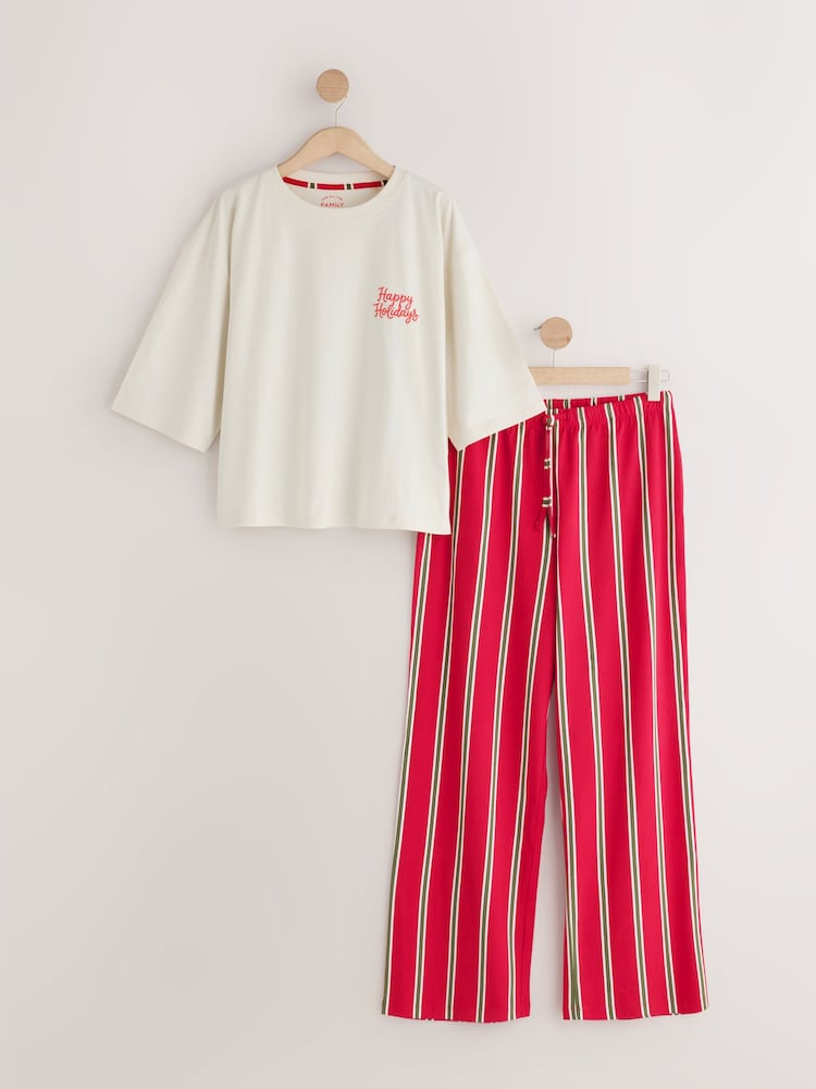 Ecru Happy Holidays Matching Family Christmas Short Sleeve Pyjamas - Image 1 of 5