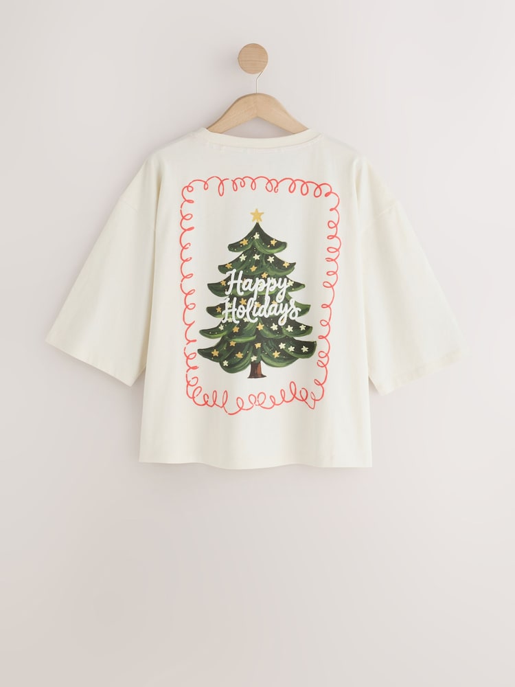 Ecru Happy Holidays Matching Family Christmas Short Sleeve Pyjamas - Image 2 of 5