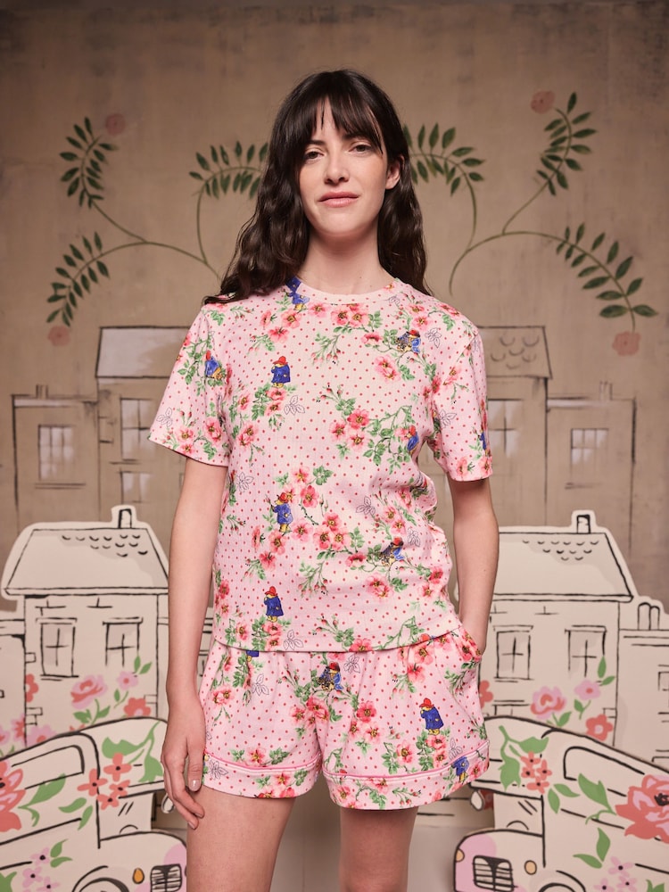 Cath Kidston Pink Paddington Blossom Pointelle Pyjama Shorts Set - Image 2 of 2 Cath Kidston Pink Paddington Blossom Pointelle Pyjama Shorts Set - Image 2 of 2