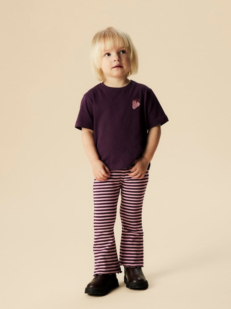 Name It Purple Striped Ribbed Flare Leggings - Image 2 of 4