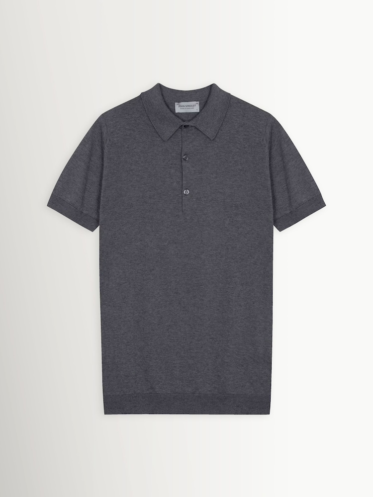 John Smedley Grey Adrian Short Sleeve Knitted Polo Shirt - Image 1 of 2
