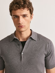 John Smedley Grey Adrian Short Sleeve Knitted Polo Shirt - Image 5 of 7