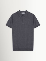 John Smedley Grey Adrian Short Sleeve Knitted Polo Shirt - Image 6 of 7
