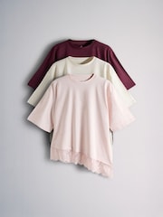 The Set Lace Trim T-Shirts 3 Pack Pale Pink/Plum/Cream - Image 1 of 8