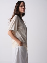 The Set Lace Trim T-Shirts 3 Pack Pale Pink/Plum/Cream - Image 3 of 8