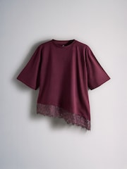 The Set Lace Trim T-Shirts 3 Pack Pale Pink/Plum/Cream - Image 4 of 8
