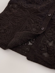 Chocolate Brown Crochet Short Sleeve Shirt - Image 7 of 7