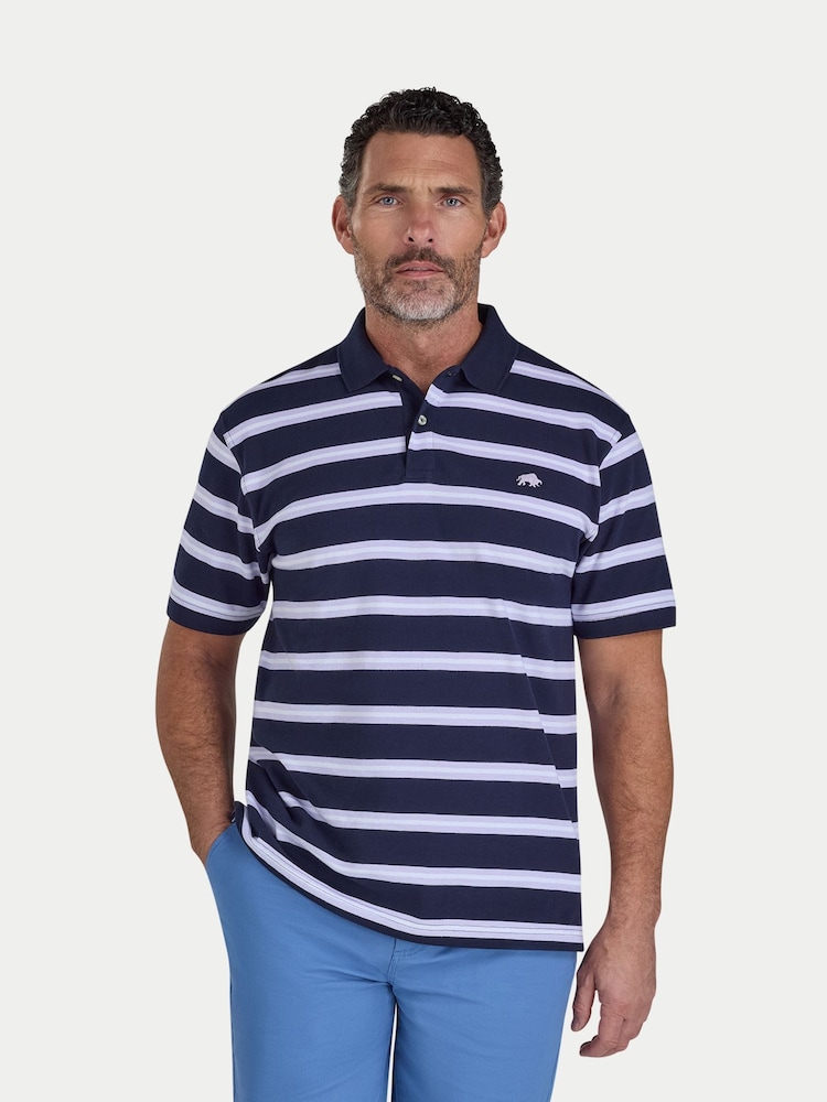 Raging Bull Pink Trio Stripe Birdseye Pique Polo Shirt - Image 1 of 4