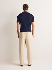 John Smedley Blue Adrian Short Sleeve Knitted Polo Shirt - Image 3 of 7