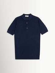 John Smedley Blue Adrian Short Sleeve Knitted Polo Shirt - Image 6 of 7