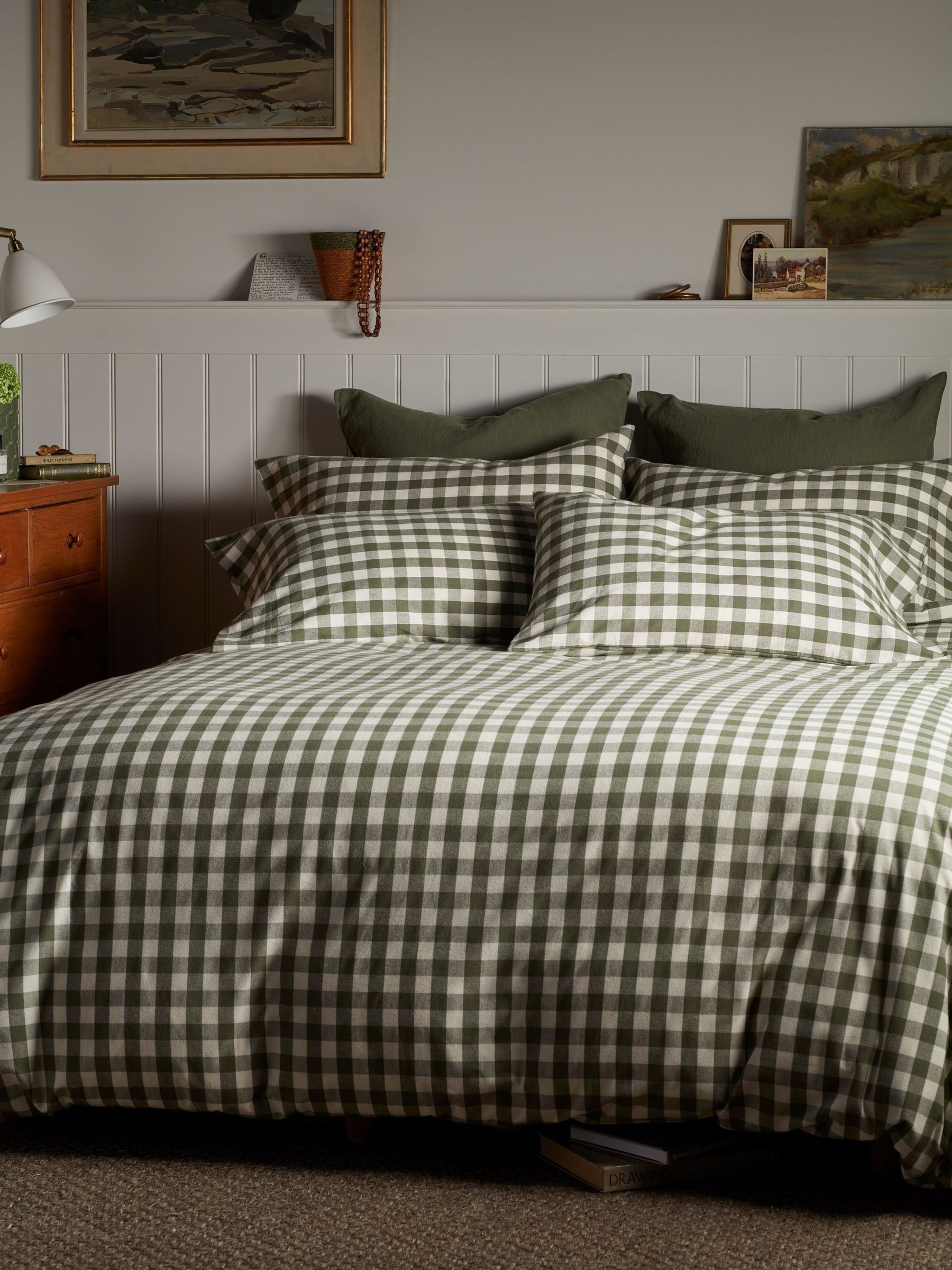 Secret Linen Store Unisex Olive Gilbert Gingham Brushed 100% Cotton Duvet Cover