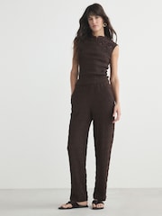 Chocolate Brown Short Sleeved Textured Knot Fastening Top - Image 2 of 8