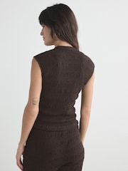 Chocolate Brown Short Sleeved Textured Knot Fastening Top - Image 4 of 8