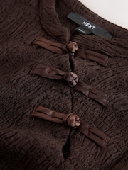 Chocolate Brown Short Sleeved Textured Knot Fastening Top - Image 7 of 8