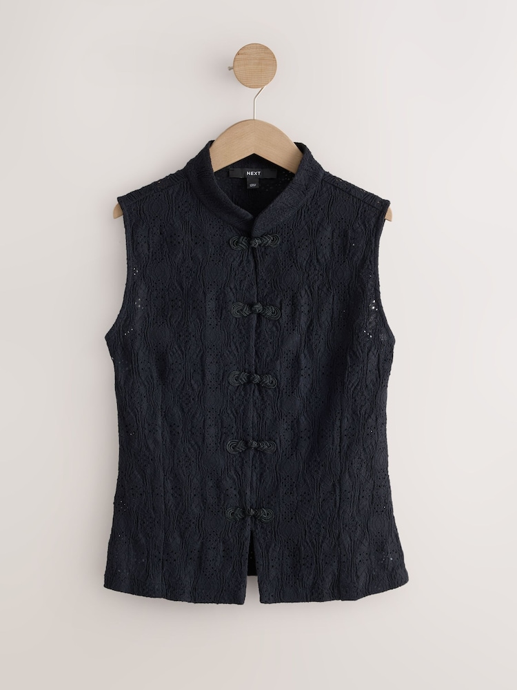 Black Sleeveless Lace Fastening Top - Image 1 of 3 Black Sleeveless Lace Fastening Top - Image 1 of 3