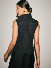 Black Sleeveless Lace Knot Fastening Top - Image 4 of 7