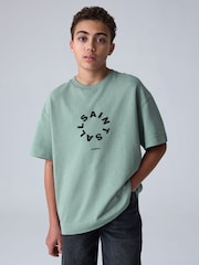 smALLSAINTS Green Tierra Oversized Crew Neck Logo T-Shirt - Image 1 of 8