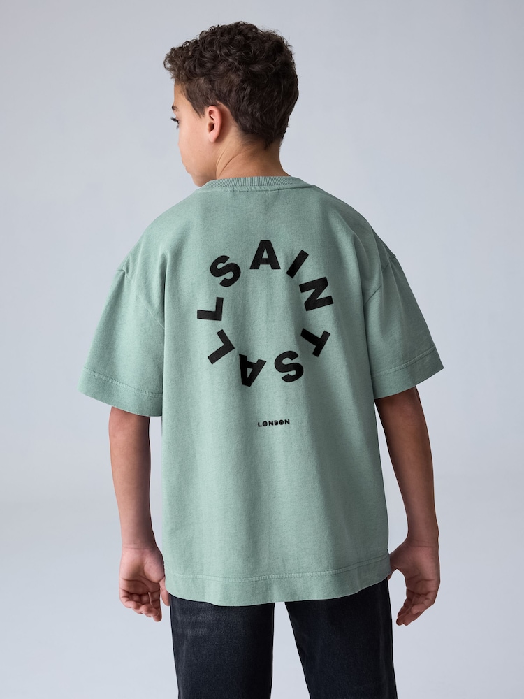 smALLSAINTS Green Tierra Oversized Crew Neck Logo T-Shirt - Image 2 of 8 smALLSAINTS Green Tierra Oversized Crew Neck Logo T-Shirt - Image 2 of 8