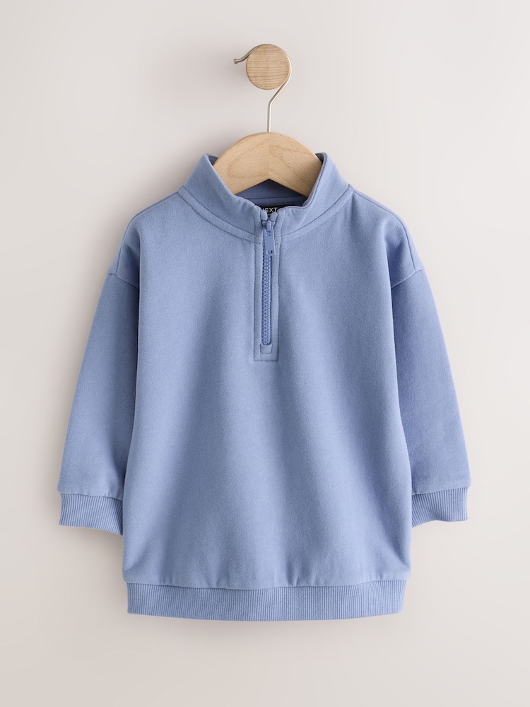 Light Blue Soft Touch Half Zip Neck Sweat Top (3mths-7yrs) - Image 1 of 4