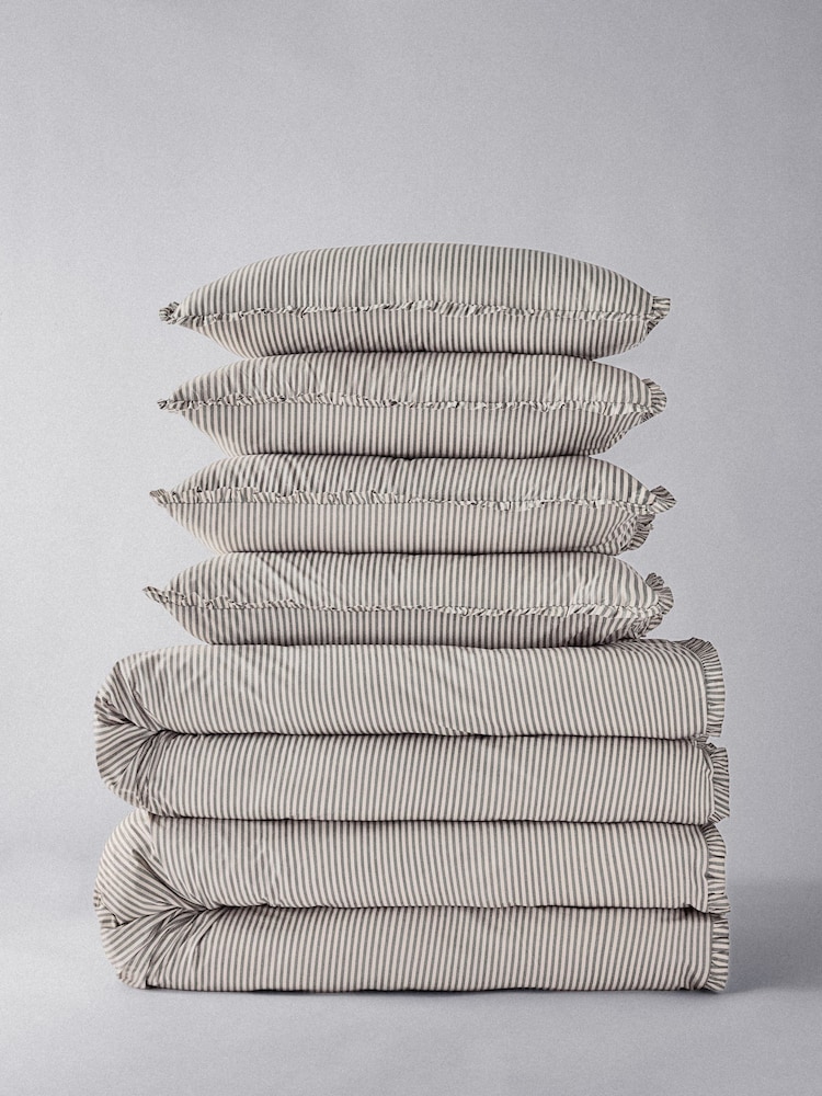 The Set 2 Pack Black Stripe Frill Duvet Cover and Pillowcase Set - Image 1 of 3