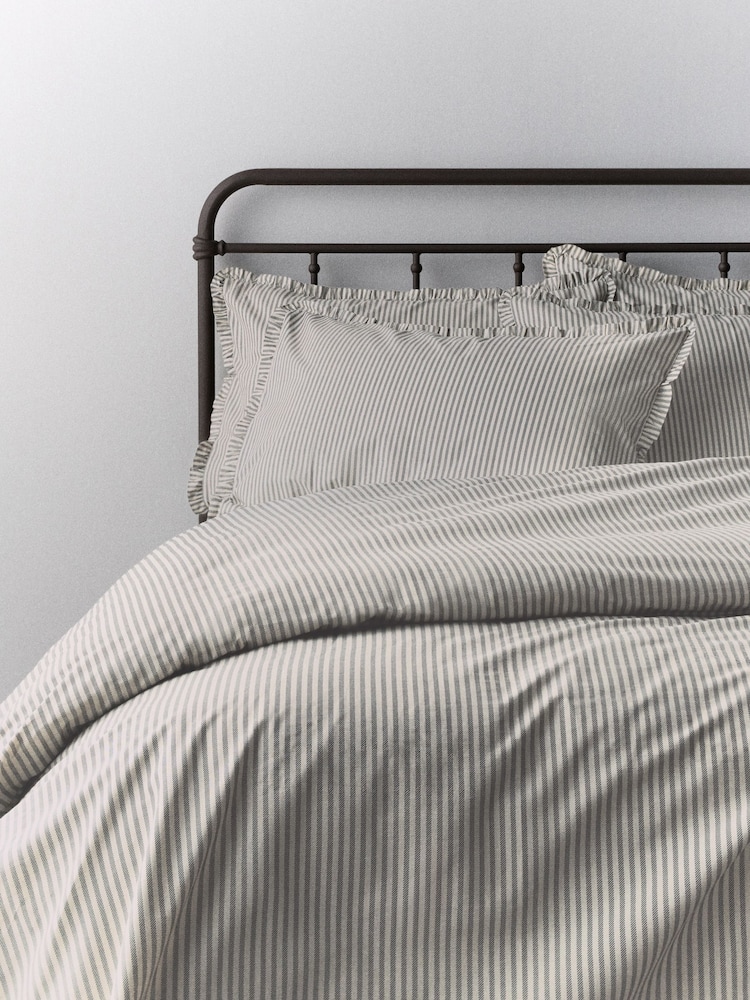 The Set 2 Pack Black Stripe Frill Duvet Cover and Pillowcase Set - Image 2 of 3