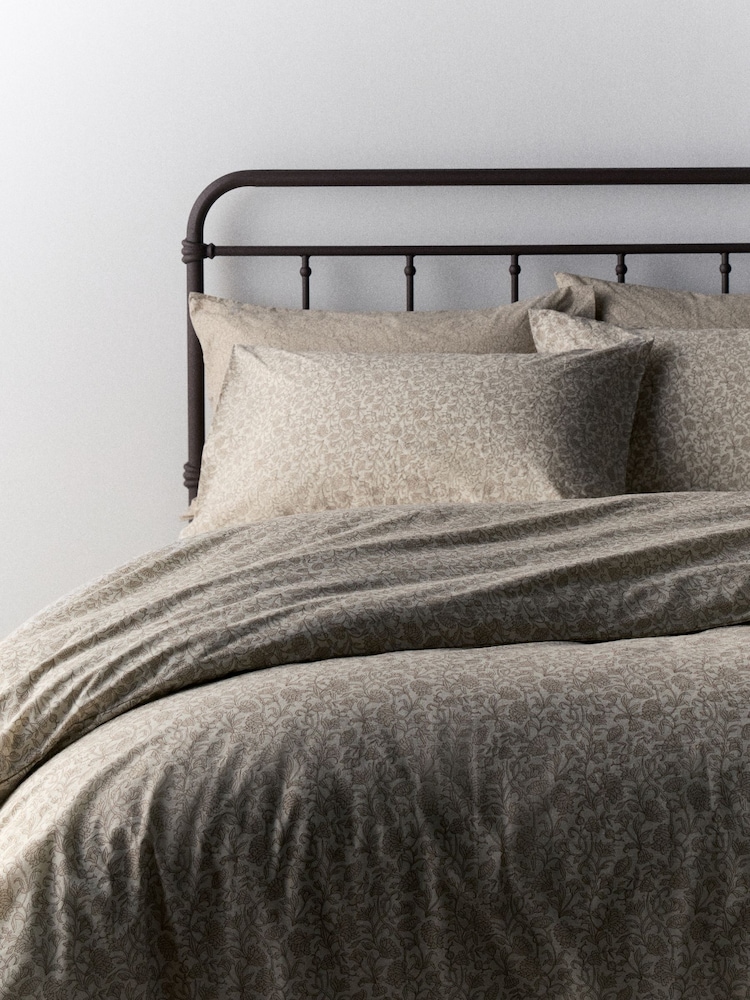 The Set 8 Piece Natural Woodblock Floral Duvet Cover and Pillowcase Set with Fitted Sheets - Image 1 of 6 The Set 8 Piece Natural Woodblock Floral Duvet Cover and Pillowcase Set with Fitted Sheets - Image 1 of 6