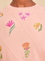 Love & Roses Pink Floral Embroidered Detail Crew Neck Short Sleeve Knitted Top - Image 5 of 5