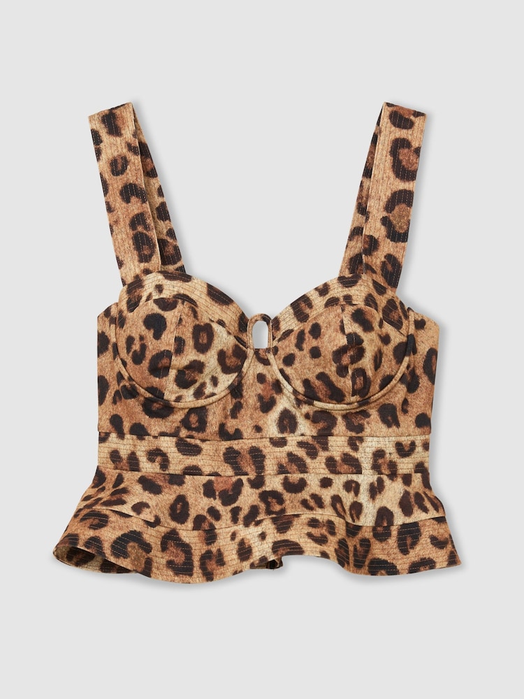 Reiss Neutral Rema Cotton Leopard-Print Bustier Top - Image 2 of 7